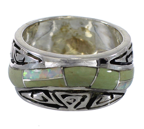 Water Wave Turquoise Opal Southwestern Authentic Sterling Silver Ring Size 5-3/4 QX82425
