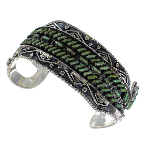 Authentic Sterling Silver Turquoise Needlepoint Water Waves Heavy Cuff Bracelet VX63518
