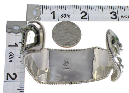 Authentic Sterling Silver Turquoise Needlepoint Water Waves Heavy Cuff Bracelet VX63518