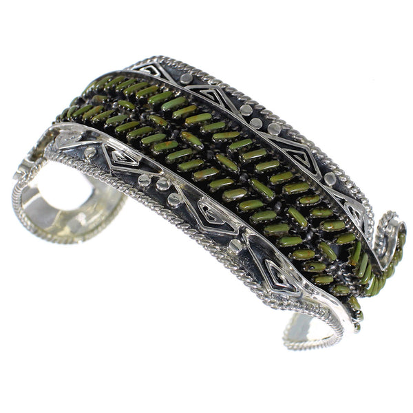 Southwest Sterling Silver Turquoise Needlepoint Water Waves Heavy Cuff Bracelet VX63520
