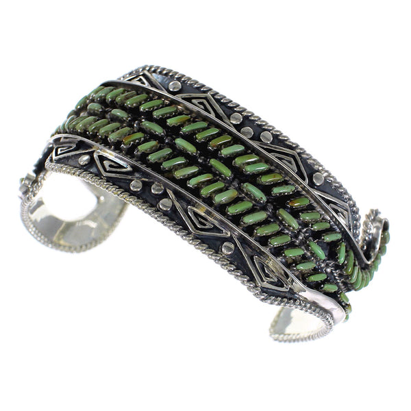 Southwest Sterling Silver Turquoise Needlepoint Water Waves Heavy Cuff Bracelet VX63521