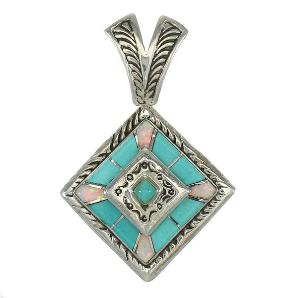 Genuine Sterling Silver Turquoise Opal Inlay Pendant MX63832
