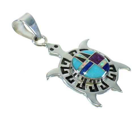 Multicolor Inlay Turtle Southwestern Sterling Silver Pendant WX63717