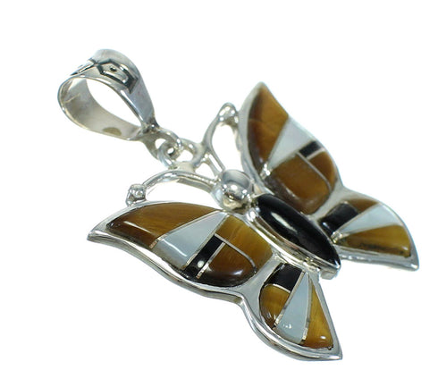 Southwest Butterfly Multicolor Inlay And Genuine Sterling Silver Pendant WX63757