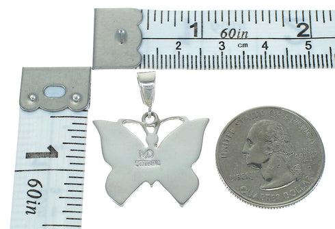 Southwest Butterfly Multicolor Inlay And Genuine Sterling Silver Pendant WX63757