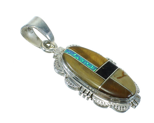 Multicolor Inlay And Genuine Sterling Silver Southwestern Slide Pendant WX63799
