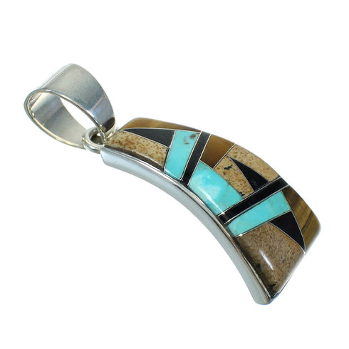 Genuine Sterling Silver Southwest Multicolor Inlay Slide Pendant WX63942
