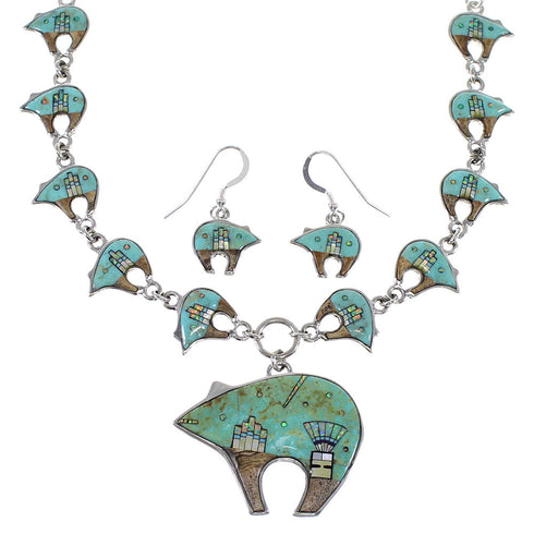 Multicolor Sterling Silver Bear Mesa Design Link Necklace Set WX71704