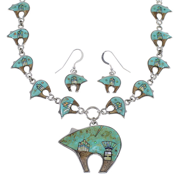 Multicolor Sterling Silver Bear Mesa Design Link Necklace Set WX71704