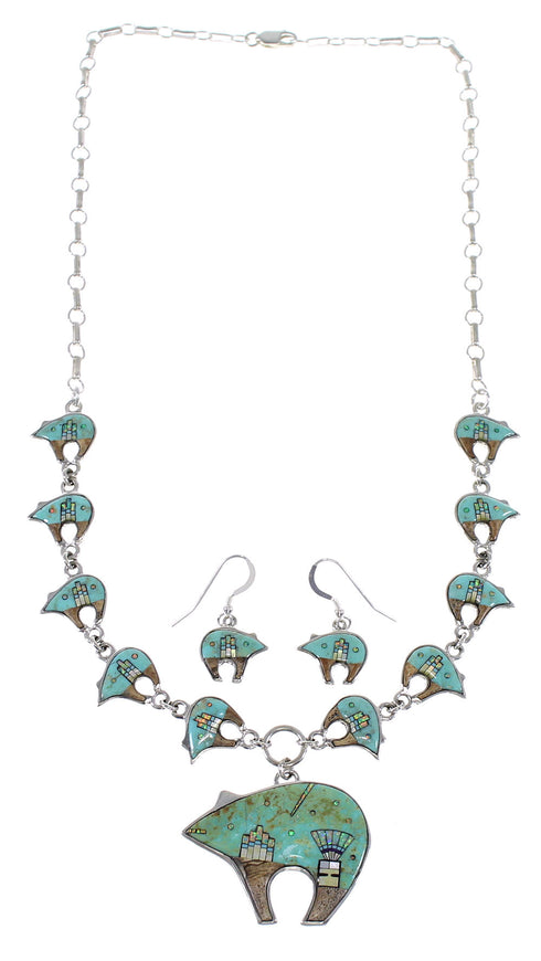 Multicolor Sterling Silver Bear Mesa Design Link Necklace Set WX71704