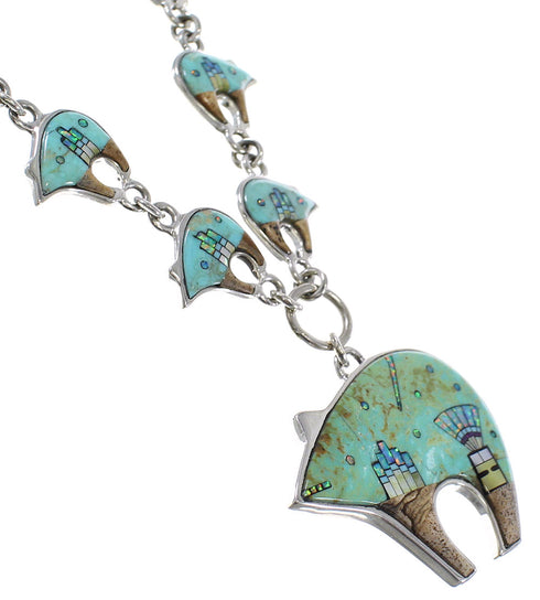 Multicolor Sterling Silver Bear Mesa Design Link Necklace Set WX71704