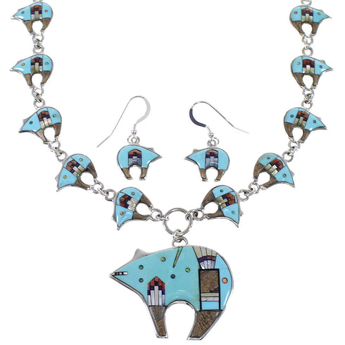 Multicolor Sterling Silver Mesa Design Bear Link Necklace Set WX71706