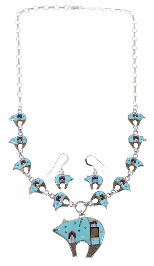 Multicolor Sterling Silver Mesa Design Bear Link Necklace Set WX71706