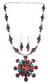Multicolor Genuine Sterling Silver Southwestern Link Necklace And Earrings Set WX71799