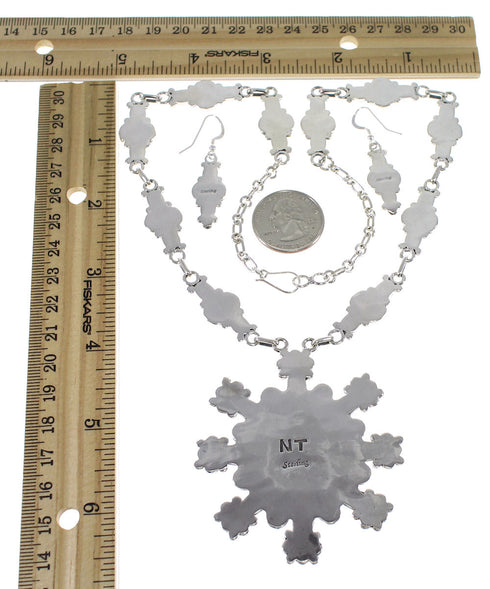 Multicolor Genuine Sterling Silver Southwestern Link Necklace And Earrings Set WX71799