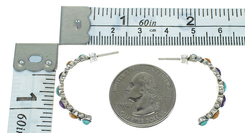 Multicolor Sterling Silver Southwest Post Hoop Earrings MX64409