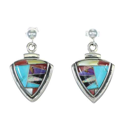 Sterling Silver Multicolor Inlay Southwest Post Dangle Earrings MX64501