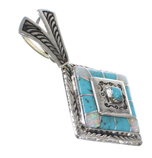 Turquoise And Opal Southwestern Sterling Silver Pendant WX63507