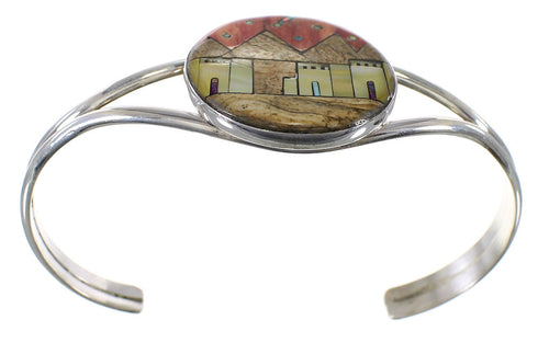 Sterling Silver Multicolor Native American Design Cuff Bracelet VX63898