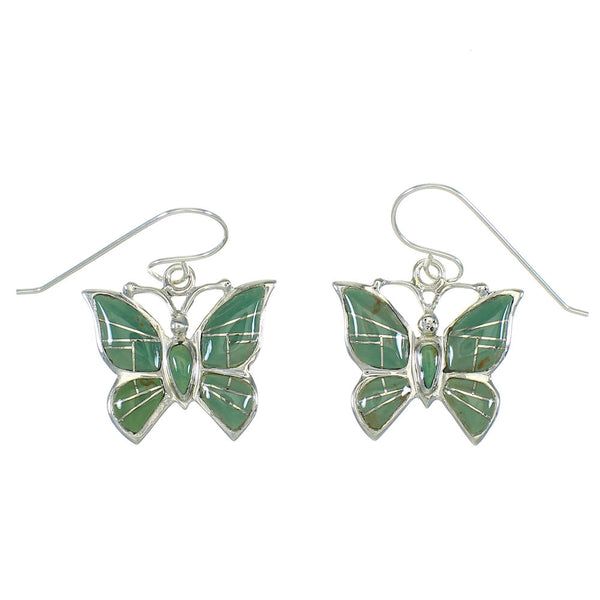 Turquoise Inlay Silver Butterfly Hook Dangle Earrings AX78547