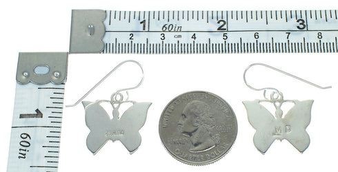 Turquoise Inlay Silver Butterfly Hook Dangle Earrings AX78547