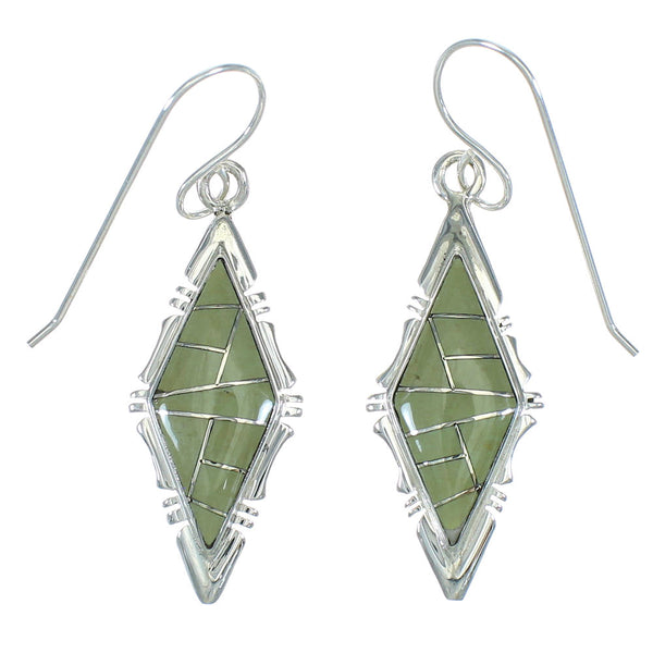 Turquoise Inlay Silver Hook Dangle Earrings AX78560