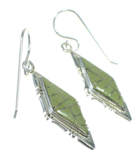 Turquoise Inlay Silver Hook Dangle Earrings AX78560