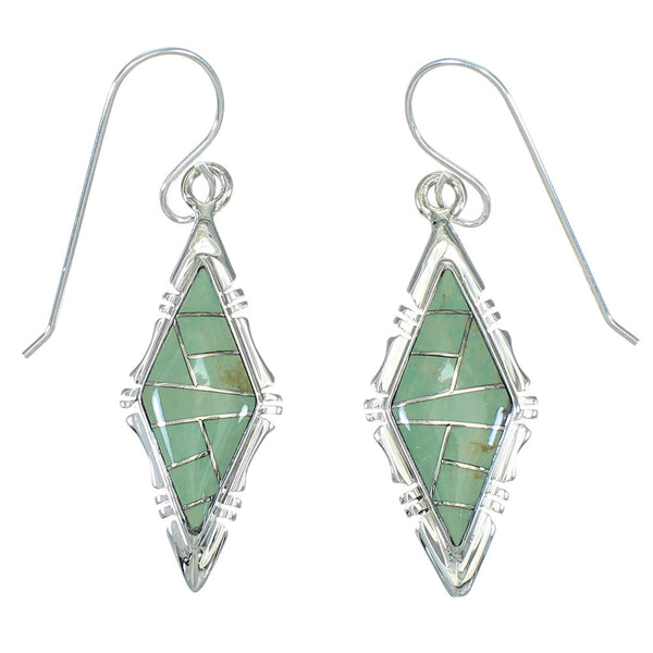 Southwest Turquoise Inlay Silver Jewelry Hook Dangle Earrings AX78564