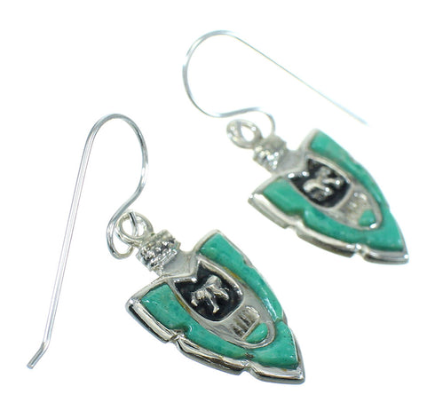 Arrowhead And Bear Turquoise Inlay Silver Hook Dangle Earrings AX78638