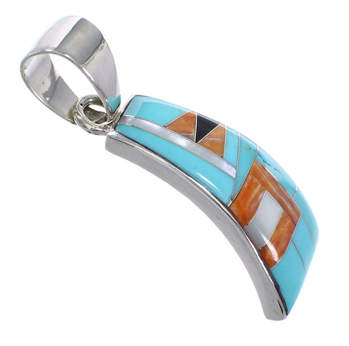Genuine Sterling Silver And Multicolor Inlay Southwest Pendant VX64487
