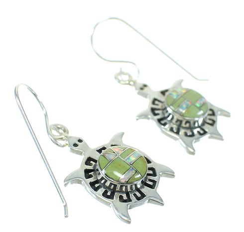 Opal And Turquoise Southwest Silver Turtle Hook Dangle Earrings MX65072