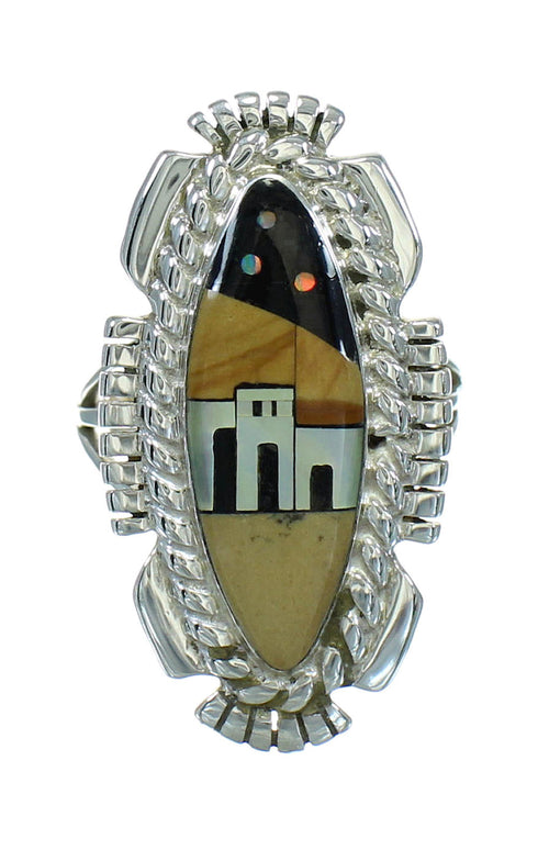 Multicolor Silver Native American Village Design Ring Size 6-3/4 AX79201