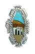 Silver Multicolor Inlay Native American Pueblo Design Ring Size 4-1/4 AX79269