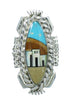 Southwest Silver Multicolor Inlay Native American Pueblo Design Ring Size 4-1/2 AX79289