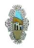 Silver Multicolor Southwest Native American Pueblo Design Ring Size 6-1/4 AX79294