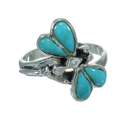 Genuine Sterling Silver Turquoise Inlay Dragonfly Ring Size 7-1/2 AX79419