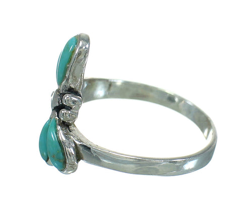Southwest Turquoise Inlay Genuine Sterling Silver Dragonfly Ring Size 6-1/4 AX79446