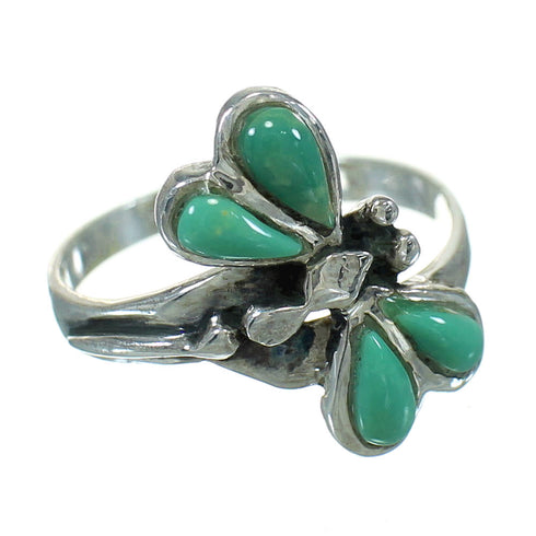 Silver Turquoise Inlay Southwest Dragonfly Jewelry Ring Size 6-1/4 AX79494