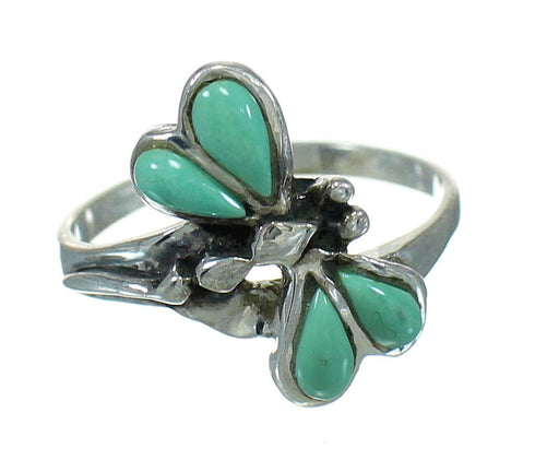 Turquoise Inlay Silver Dragonfly Ring Size 7-1/2 AX79502