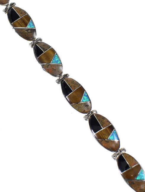 Genuine Sterling Silver Southwest Multicolor Link Bracelet AX65928