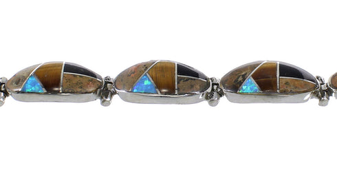 Genuine Sterling Silver Southwest Multicolor Link Bracelet AX65928