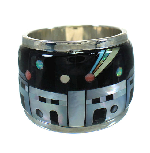 Sterling Silver Native American Village Design Multicolor Ring Size 5-1/4 QX70410