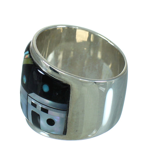 Sterling Silver Native American Village Design Multicolor Ring Size 5-1/4 QX70410