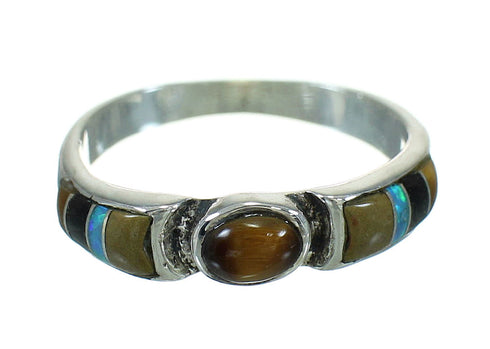 Silver Southwestern Multicolor Inlay Ring Size 4-3/4 QX70698