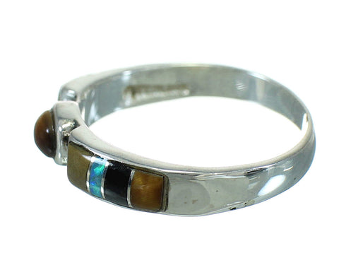 Southwest Sterling Silver Multicolor Inlay Ring Size 5-1/2 QX70717