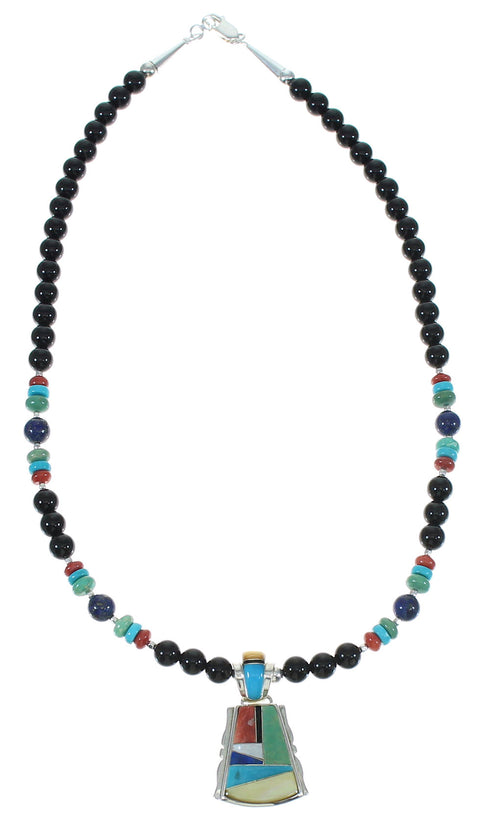 Southwest Multicolor Inlay And Sterling Silver Bead Necklace Set WX65121