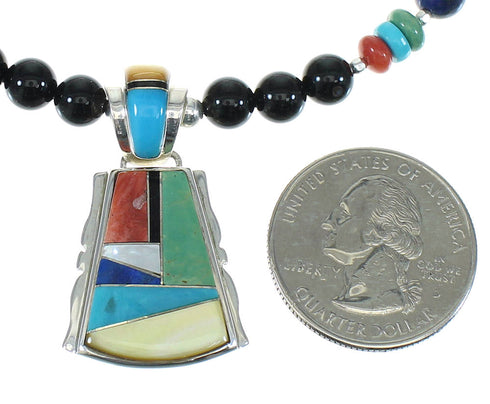 Southwest Multicolor Inlay And Sterling Silver Bead Necklace Set WX65121