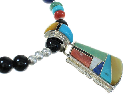Southwest Multicolor Inlay And Sterling Silver Bead Necklace Set WX65121