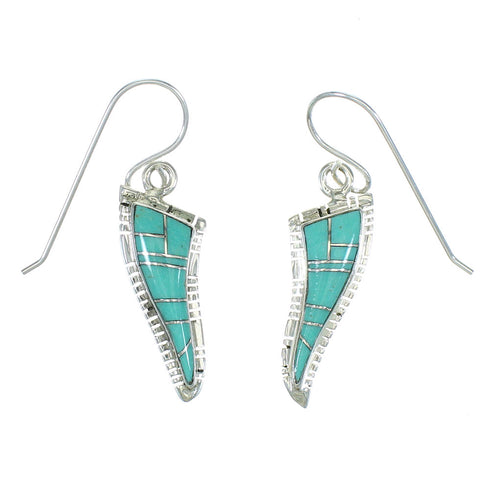 Southwestern Turquoise And Sterling Silver Hook Dangle Earrings YX78824