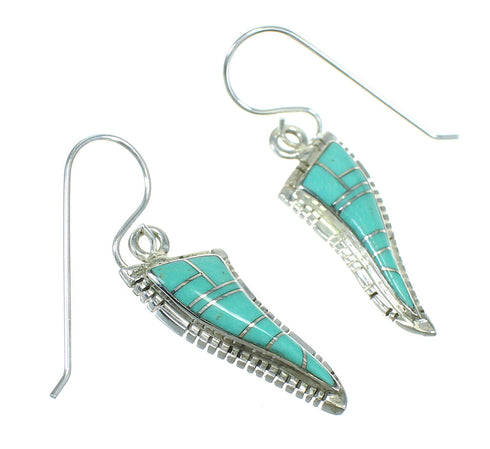 Southwestern Turquoise And Sterling Silver Hook Dangle Earrings YX78824